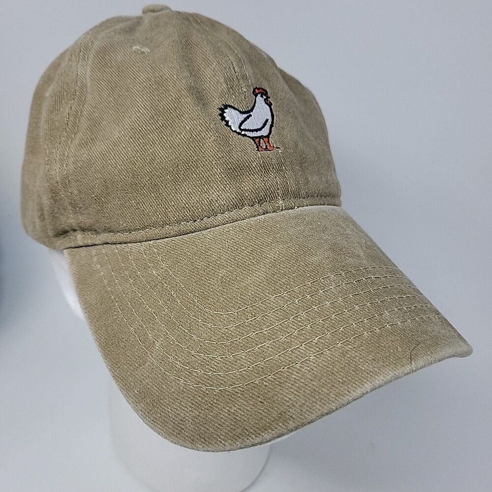 Chicken Hen Embroidery Dad Hat Baseball Cap Tan Adjustable Strapback